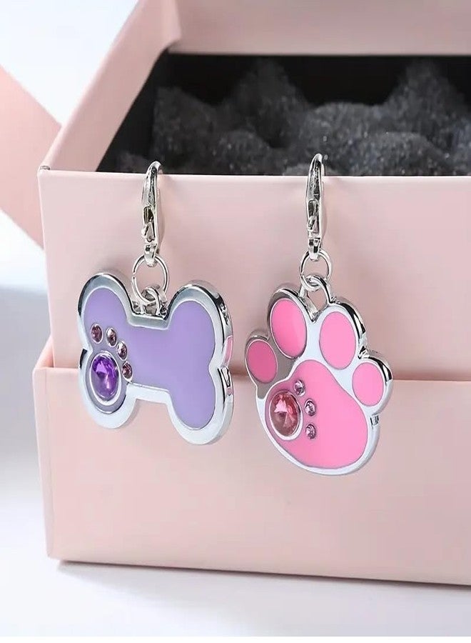KsPups New Pet Jewelry Pendant Cartoon Faux Diamond Paw Print Color Glaze Bone Collar Name Tag Identity Plate I Pack of-2 Multicolor - Image 1